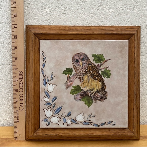 Vintage Owl Decorative Ceramic Tile Framed Art Wall Decor - Picture 5 of 8